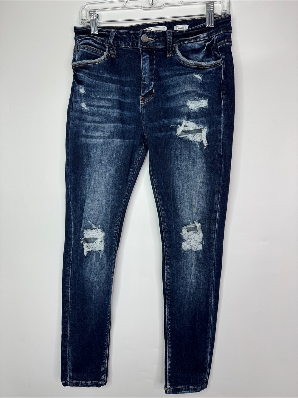 KanCan Mid Rise Ankle Skinny Distressed Dark Wash Jeans Size 28
